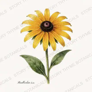 Black Eyed Susan — vintage botanical Garden Blooms print on a white background