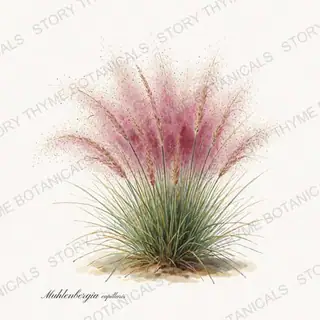 Pink Muhly — vintage botanical Ornamental Grasses print on a white background