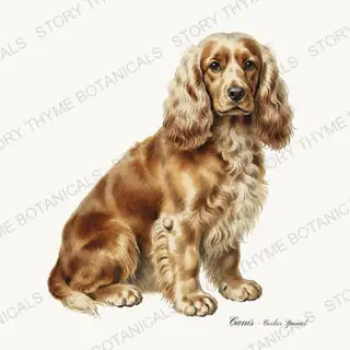 Cocker Spaniel — vintage botanical Gun Dogs print on a white background