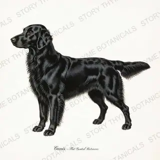 Flat Coated Retriever — vintage botanical Gun Dogs print on a white background