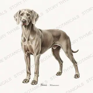 Weimaraner — vintage botanical Gun Dogs print on a white background
