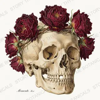 Memento Mori — vintage botanical Vintage-Style Halloween print on a white background