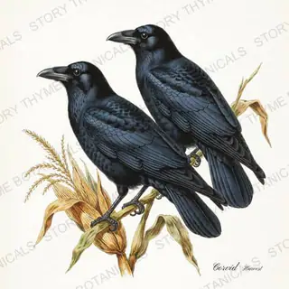 Crow Pair — vintage botanical Vintage-Style Halloween print on a white background