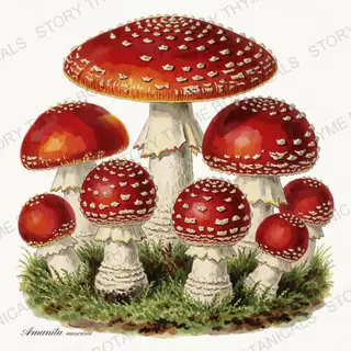 Fly Agaric — vintage botanical Vintage-Style Halloween print on a white background