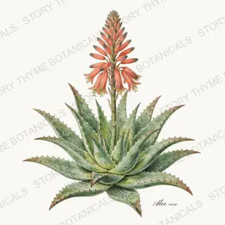 Aloe — vintage botanical Herbs, Greenery & Desert print on a white background