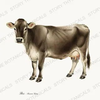 Brown Swiss — vintage botanical Highland & Pasture print on a white background