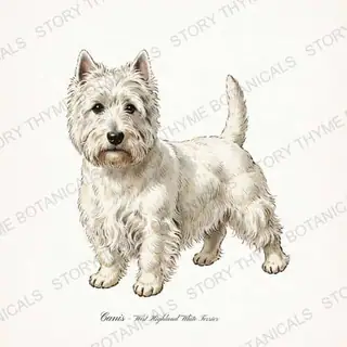 West Highland White Terrier — vintage botanical Hound & Terrier print on a white background