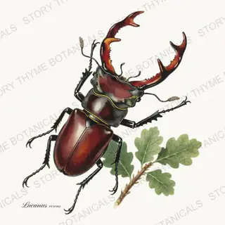 Stag Beetle — vintage botanical The Insectarium print on a white background