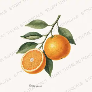 Orange — vintage botanical Kitchen & Orchard print on a white background