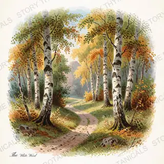 Birch Path — vintage botanical Little Landscapes print on a white background