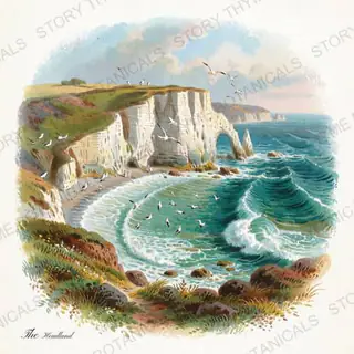 Coastal Cliffs — vintage botanical Little Landscapes print on a white background