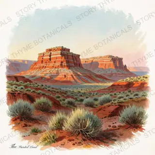 Desert Mesa — vintage botanical Little Landscapes print on a white background