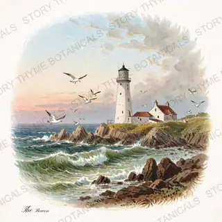 Lighthouse — vintage botanical Little Landscapes print on a white background