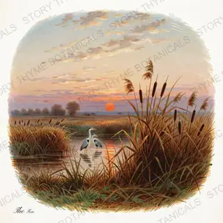 Marsh Dusk — vintage botanical Little Landscapes print on a white background