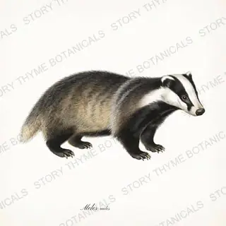 European Badger — vintage botanical The Lodge Collection Vol. 3 print on a white background