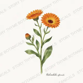 Calendula — vintage botanical Medicinal Herbs print on a white background