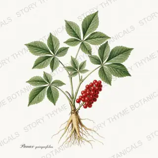 Ginseng — vintage botanical Medicinal Herbs print on a white background