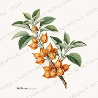 Ashwagandha — vintage botanical Medicinal Herbs print on a white background