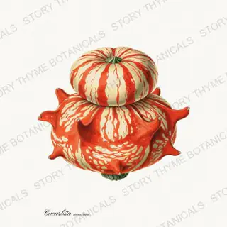 Turks Turban — vintage botanical Melons & Heirloom Vines print on a white background
