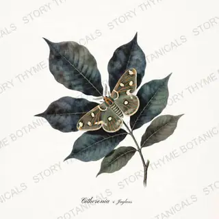 Regal Walnut — vintage botanical Moths & Night Blooms print on a white background