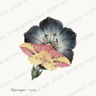Rosymaple Mirabilis — vintage botanical Moths & Night Blooms print on a white background