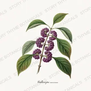 Beautyberry — vintage botanical Native Missouri Plants print on a white background