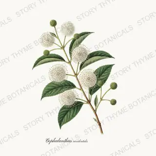 Buttonbush — vintage botanical Native Missouri Plants print on a white background