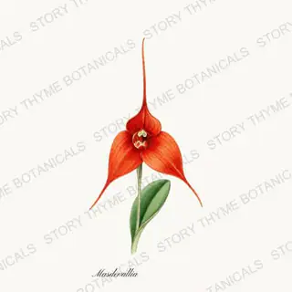 Masdevallia — vintage botanical Orchids print on a white background