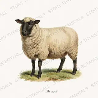 Suffolk — vintage botanical The Pasture print on a white background