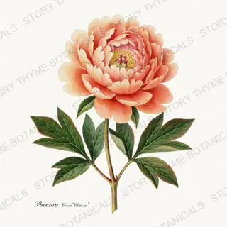 Coral Charm — vintage botanical Peonies print on a white background