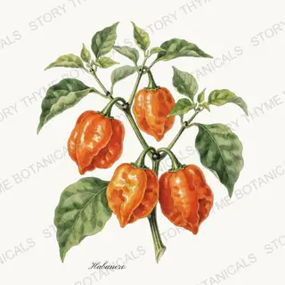Habanero — vintage botanical Peppers print on a white background