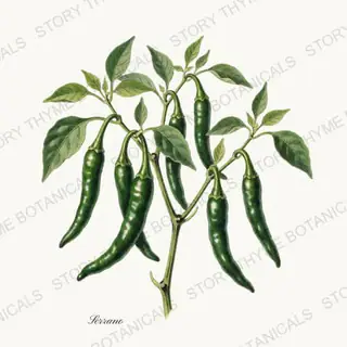 Serrano — vintage botanical Peppers print on a white background