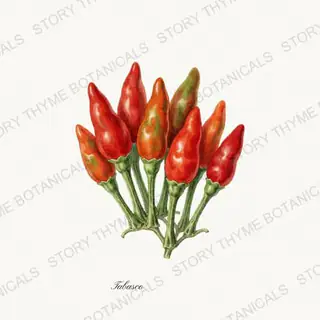 Tabasco — vintage botanical Peppers print on a white background
