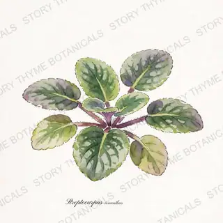 African Violet — vintage botanical The Plant Library print on a white background