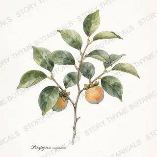American Persimmon (Native) — vintage botanical The Plant Library print on a white background
