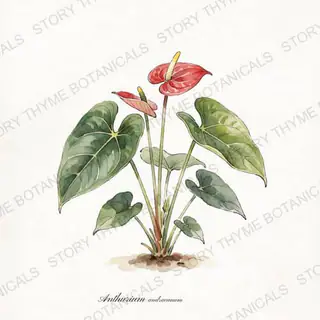 Anthurium (Flamingo Flower) — vintage botanical The Plant Library print on a white background