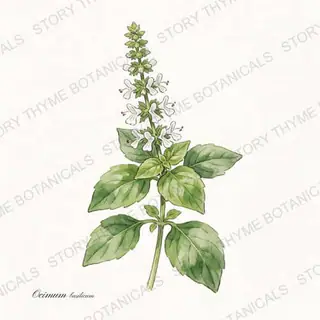 Basil — vintage botanical The Plant Library print on a white background