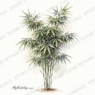 Black Bamboo — vintage botanical The Plant Library print on a white background