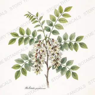 Black Locust — vintage botanical The Plant Library print on a white background