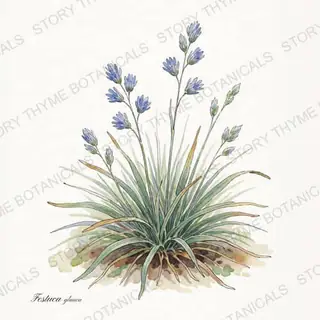 Blue Fescue — vintage botanical The Plant Library print on a white background