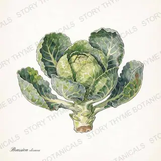 Brussels Sprouts — vintage botanical The Plant Library print on a white background