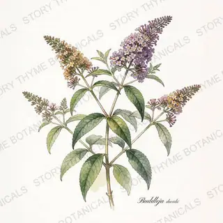 Butterfly Bush — vintage botanical The Plant Library print on a white background