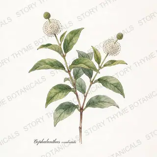 Buttonbush — vintage botanical The Plant Library print on a white background