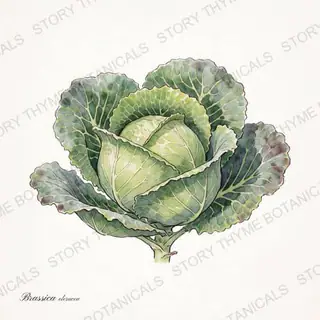 Cabbage — vintage botanical The Plant Library print on a white background