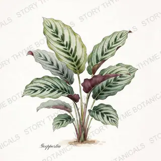 Calathea (Prayer Plant family) — vintage botanical The Plant Library print on a white background