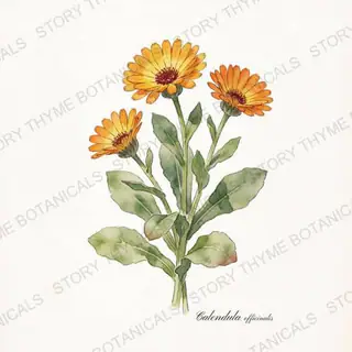 Calendula — vintage botanical The Plant Library print on a white background