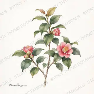 Camellia (Japonica) — vintage botanical The Plant Library print on a white background