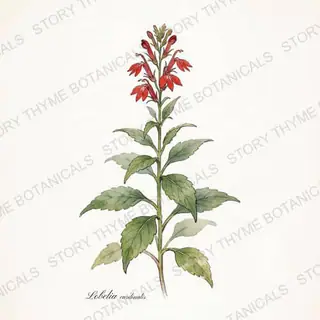 Cardinal Flower — vintage botanical The Plant Library print on a white background
