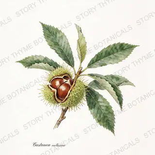 Chestnut (Chinese & Hybrid) — vintage botanical The Plant Library print on a white background
