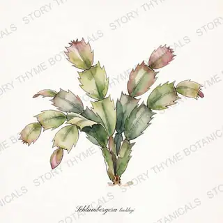 Christmas Cactus — vintage botanical The Plant Library print on a white background